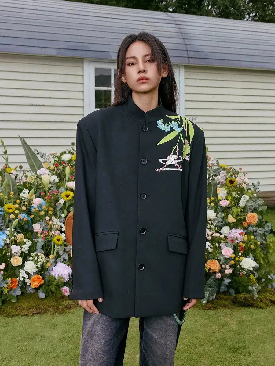 Chinese Style Zhongshan Collar Embroidered Jacket