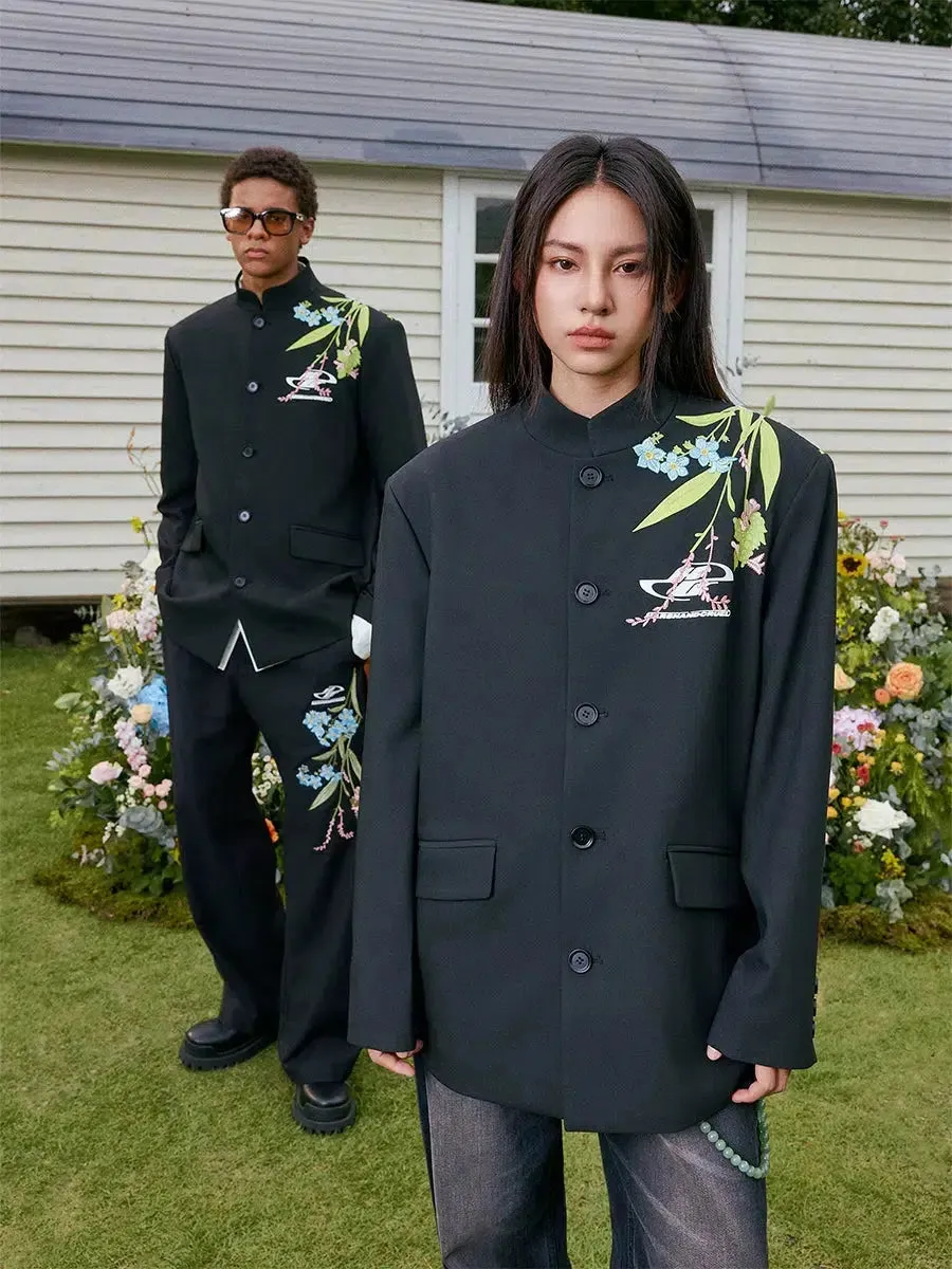 Chinese Style Zhongshan Collar Embroidered Jacket