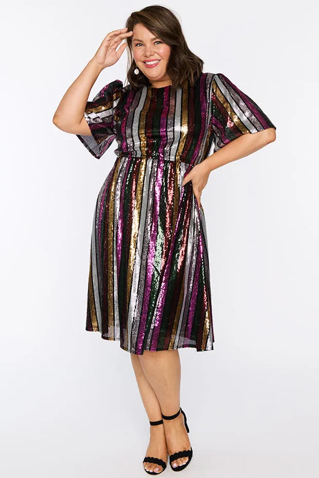 Clare Berry Stripe Sequin Dress
