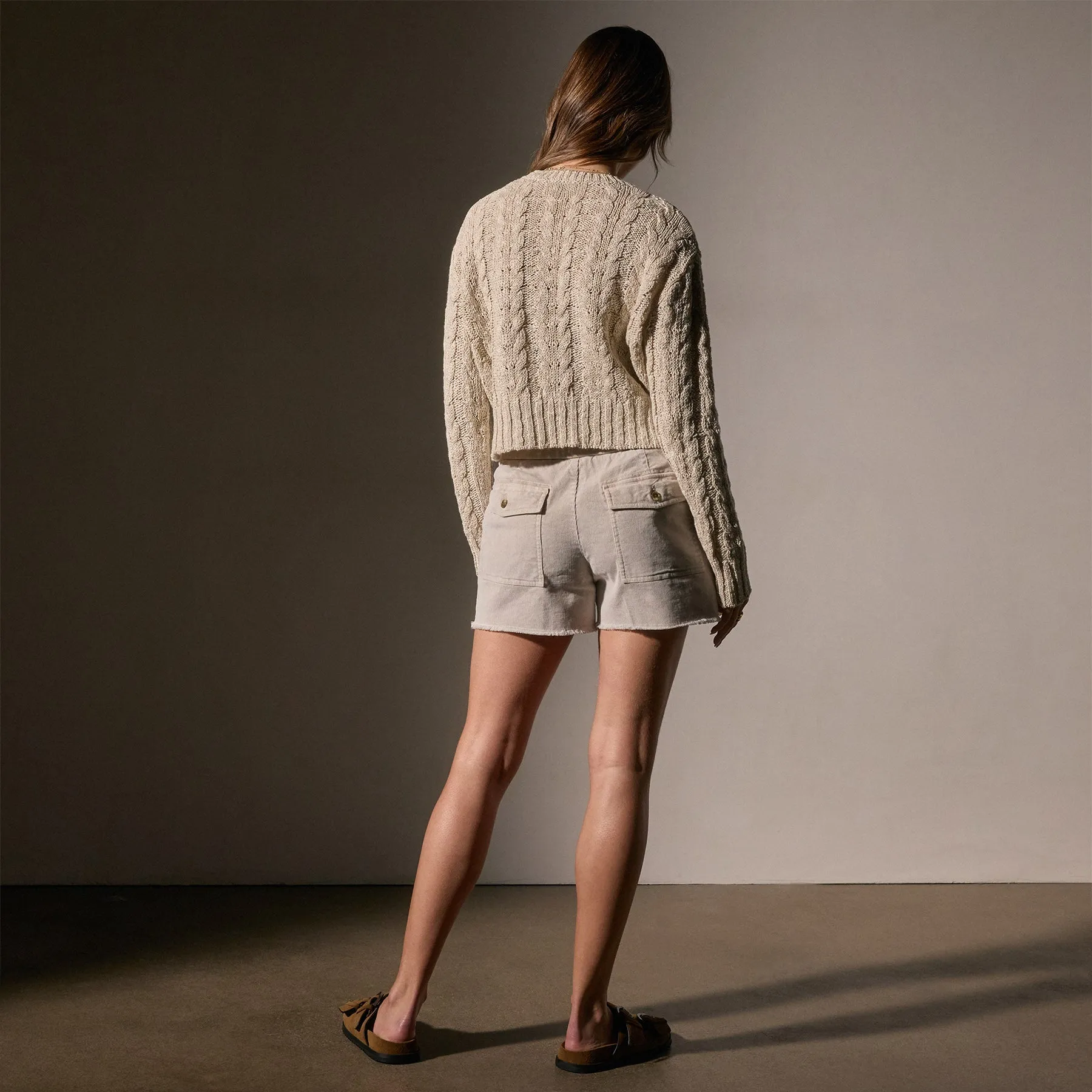 Cotton Linen Chunky Cable Knit Sweater - Natural