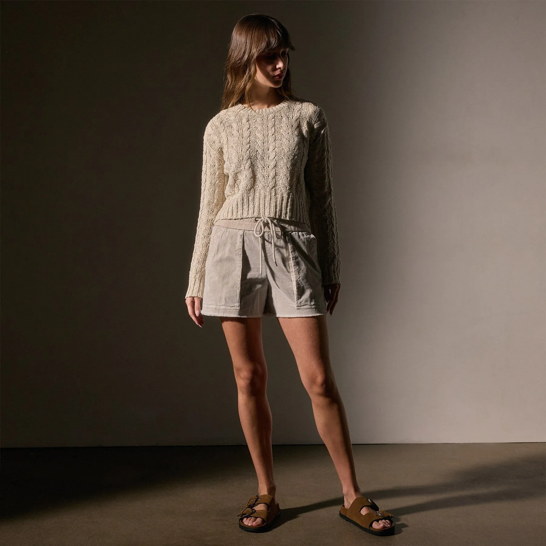 Cotton Linen Chunky Cable Knit Sweater - Natural