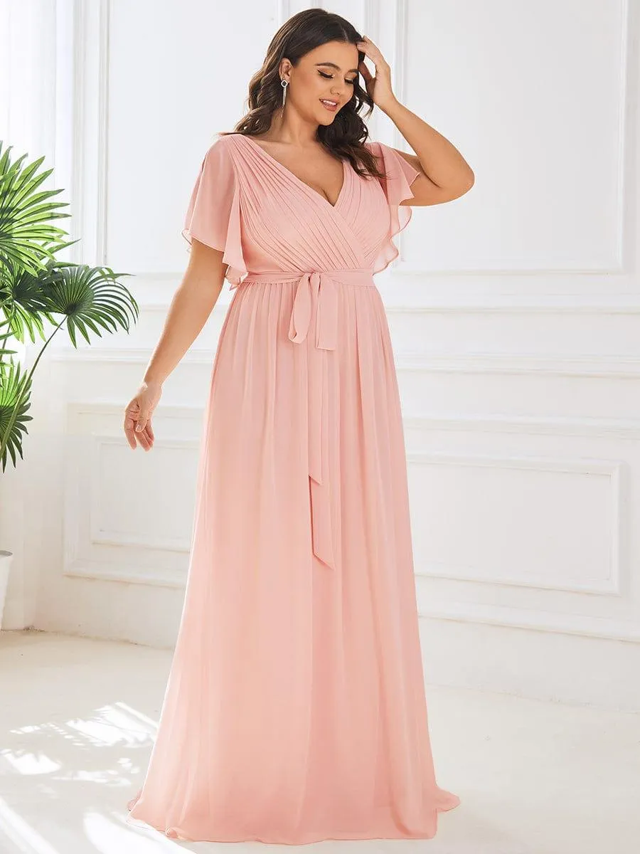 Custom Size Tie-Waist Pleated A-line Evening Dress