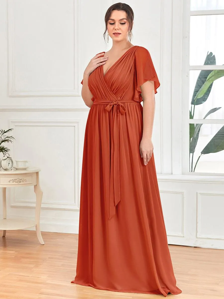 Custom Size Tie-Waist Pleated A-line Evening Dress