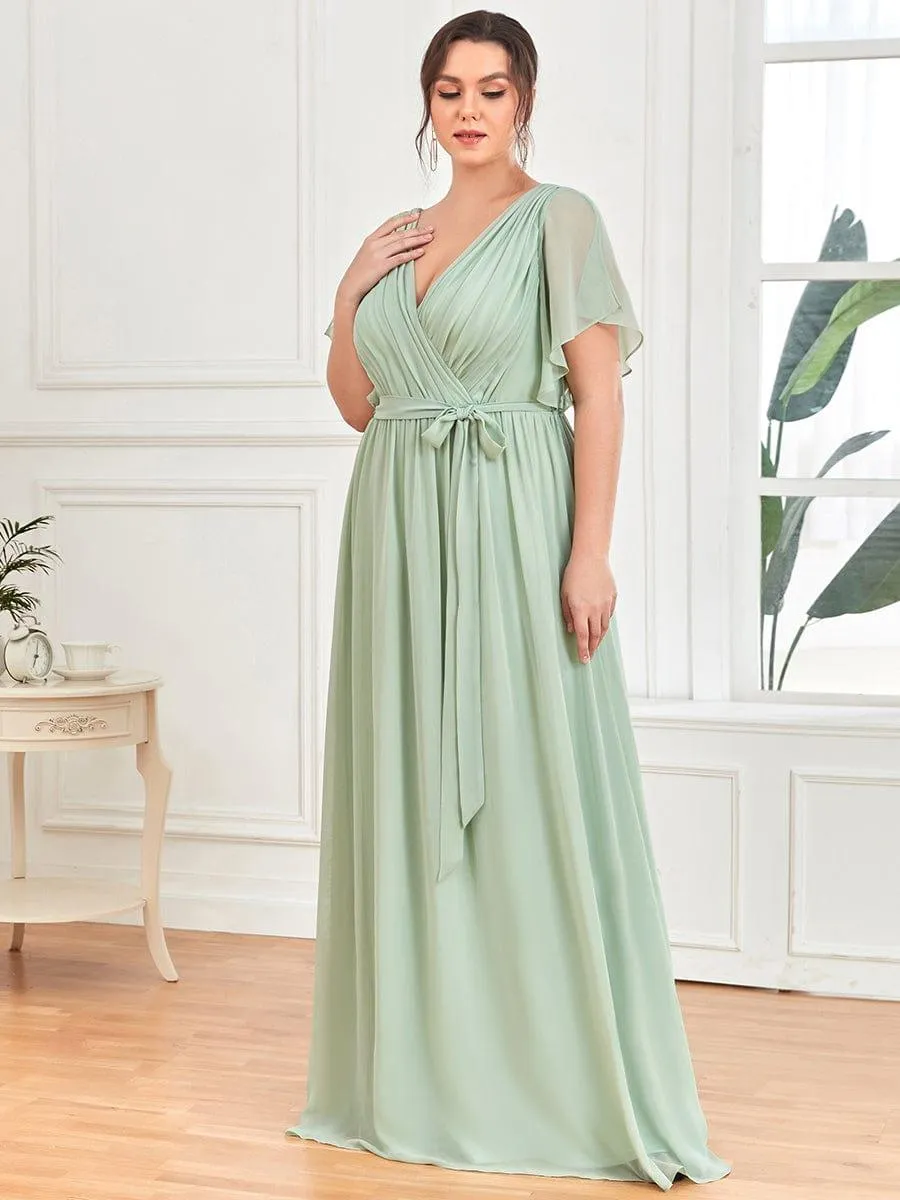 Custom Size Tie-Waist Pleated A-line Evening Dress