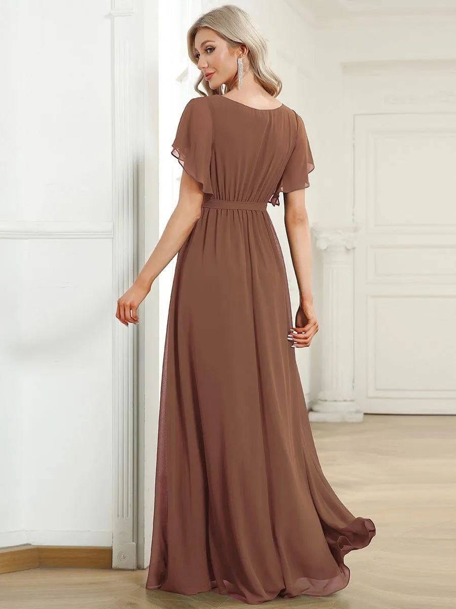 Custom Size Tie-Waist Pleated A-line Evening Dress