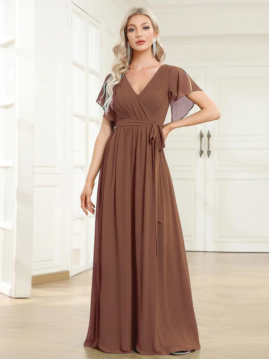 Custom Size Tie-Waist Pleated A-line Evening Dress