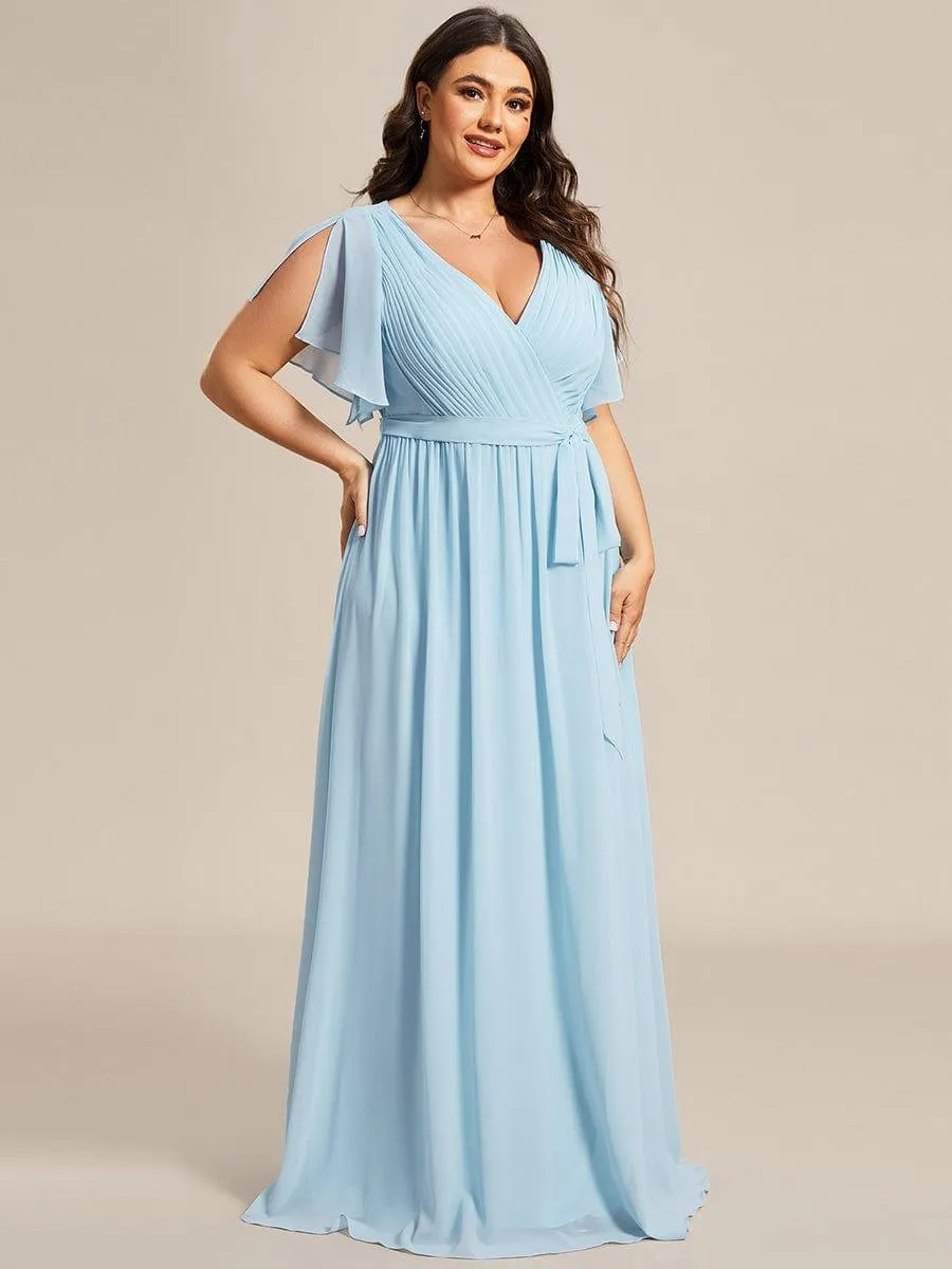 Custom Size Tie-Waist Pleated A-line Evening Dress