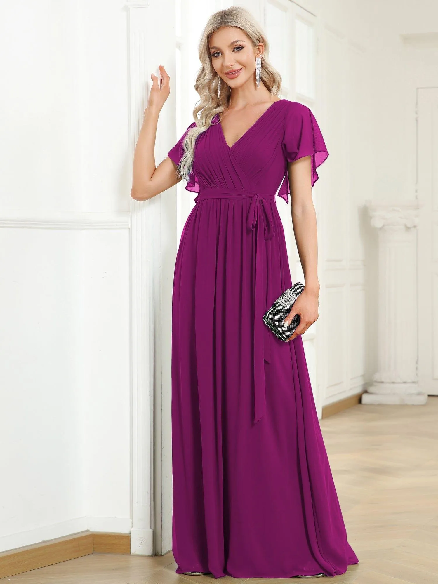 Custom Size Tie-Waist Pleated A-line Evening Dress