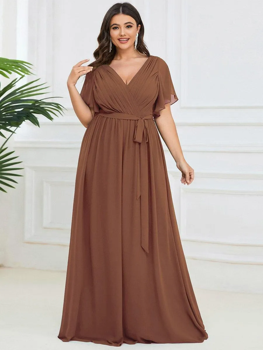 Custom Size Tie-Waist Pleated A-line Evening Dress