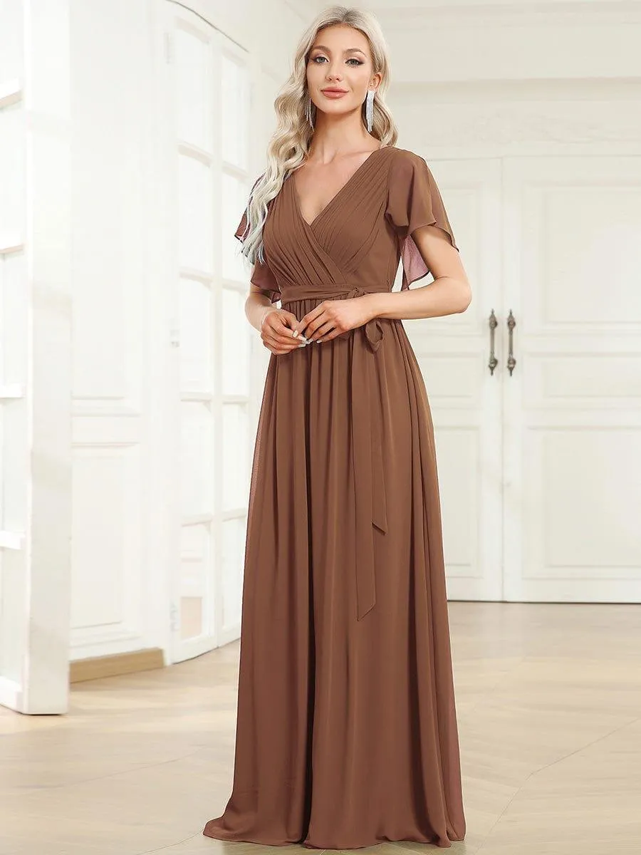 Custom Size Tie-Waist Pleated A-line Evening Dress