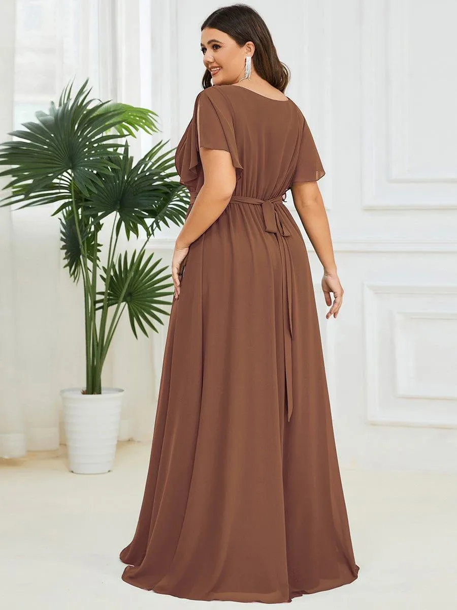 Custom Size Tie-Waist Pleated A-line Evening Dress