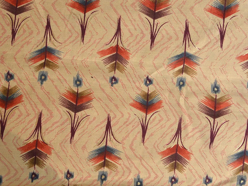 Dark Cream & Pink Motifs Premium Modal Chanderi Silk Fabric