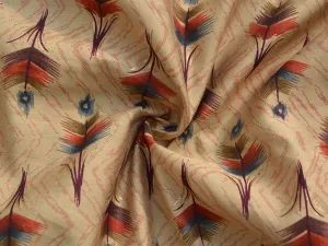 Dark Cream & Pink Motifs Premium Modal Chanderi Silk Fabric