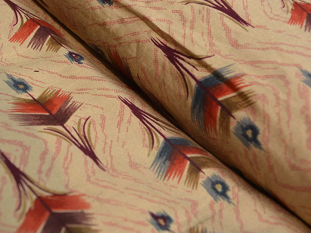 Dark Cream & Pink Motifs Premium Modal Chanderi Silk Fabric