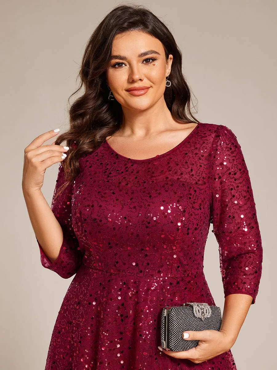 Dazzling Sequin A-Line Midi Mother of the Bride Dress with Long Sleeves