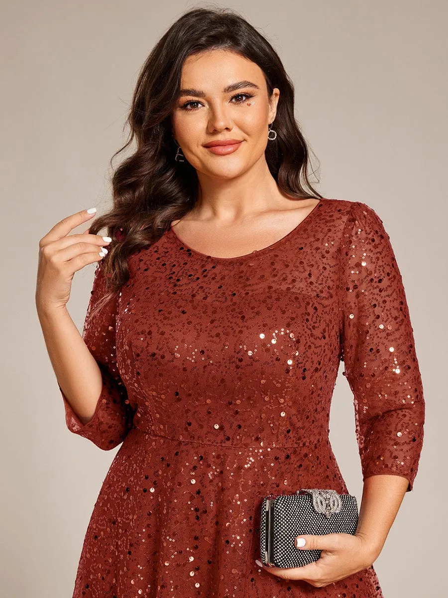 Dazzling Sequin A-Line Midi Mother of the Bride Dress with Long Sleeves