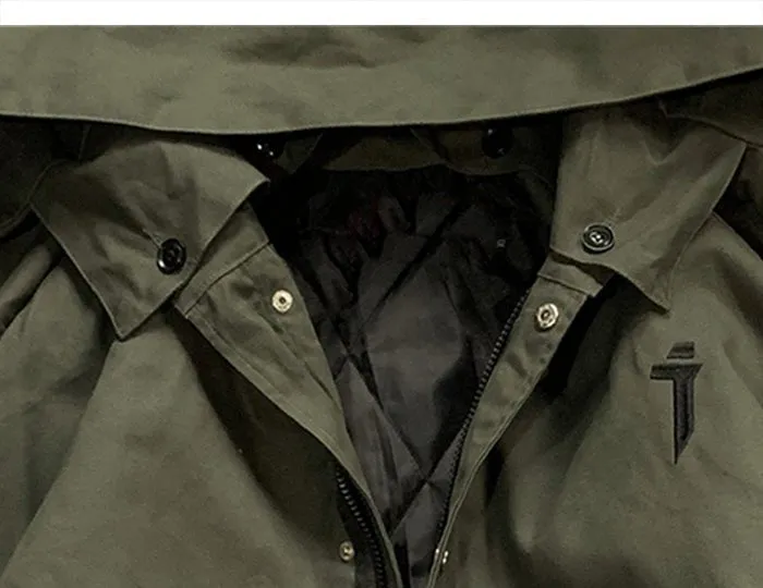 Detachable Letter Printed Mens Hooded Parkas Hip Hop Thick Padded Jackets Harajuku Ribbons Windbreaker Streetwear