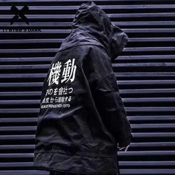 Detachable Letter Printed Mens Hooded Parkas Hip Hop Thick Padded Jackets Harajuku Ribbons Windbreaker Streetwear