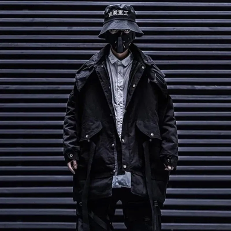 Detachable Letter Printed Mens Hooded Parkas Hip Hop Thick Padded Jackets Harajuku Ribbons Windbreaker Streetwear