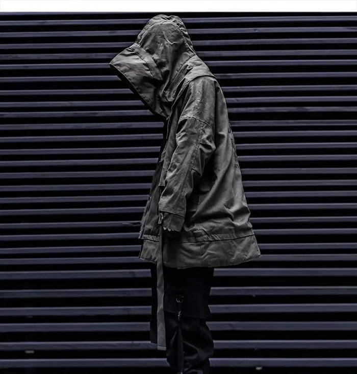 Detachable Letter Printed Mens Hooded Parkas Hip Hop Thick Padded Jackets Harajuku Ribbons Windbreaker Streetwear