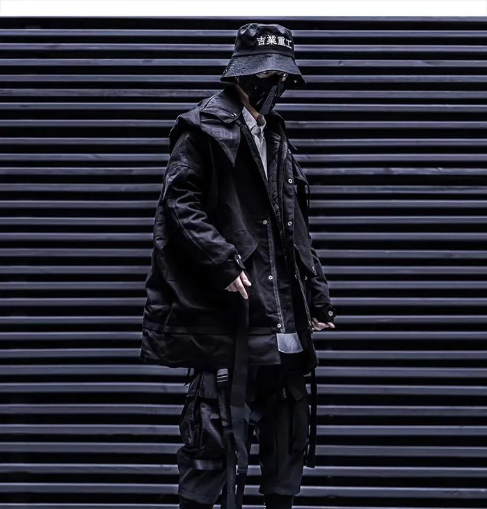 Detachable Letter Printed Mens Hooded Parkas Hip Hop Thick Padded Jackets Harajuku Ribbons Windbreaker Streetwear
