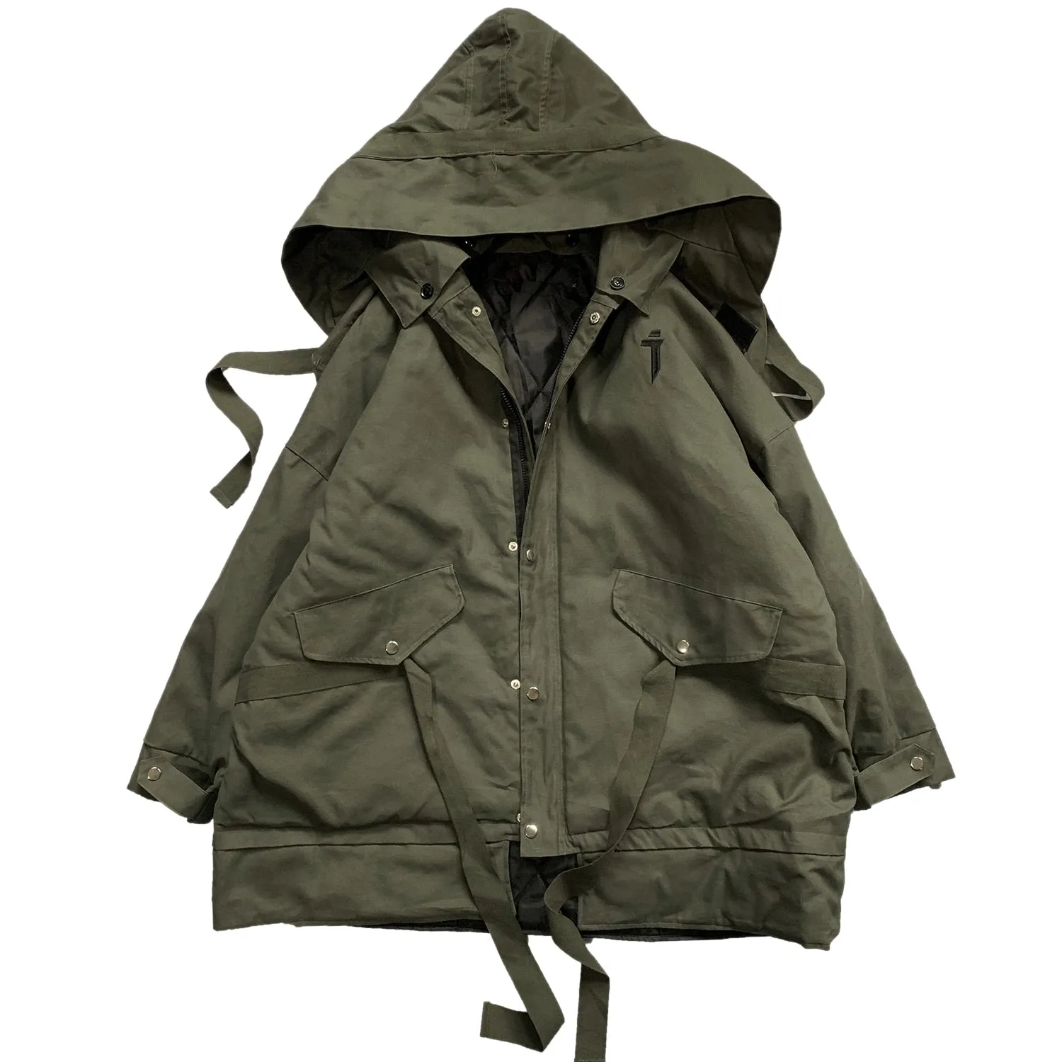 Detachable Letter Printed Mens Hooded Parkas Hip Hop Thick Padded Jackets Harajuku Ribbons Windbreaker Streetwear