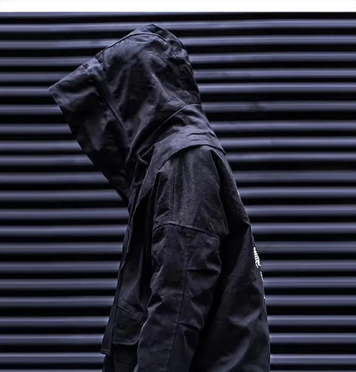 Detachable Letter Printed Mens Hooded Parkas Hip Hop Thick Padded Jackets Harajuku Ribbons Windbreaker Streetwear
