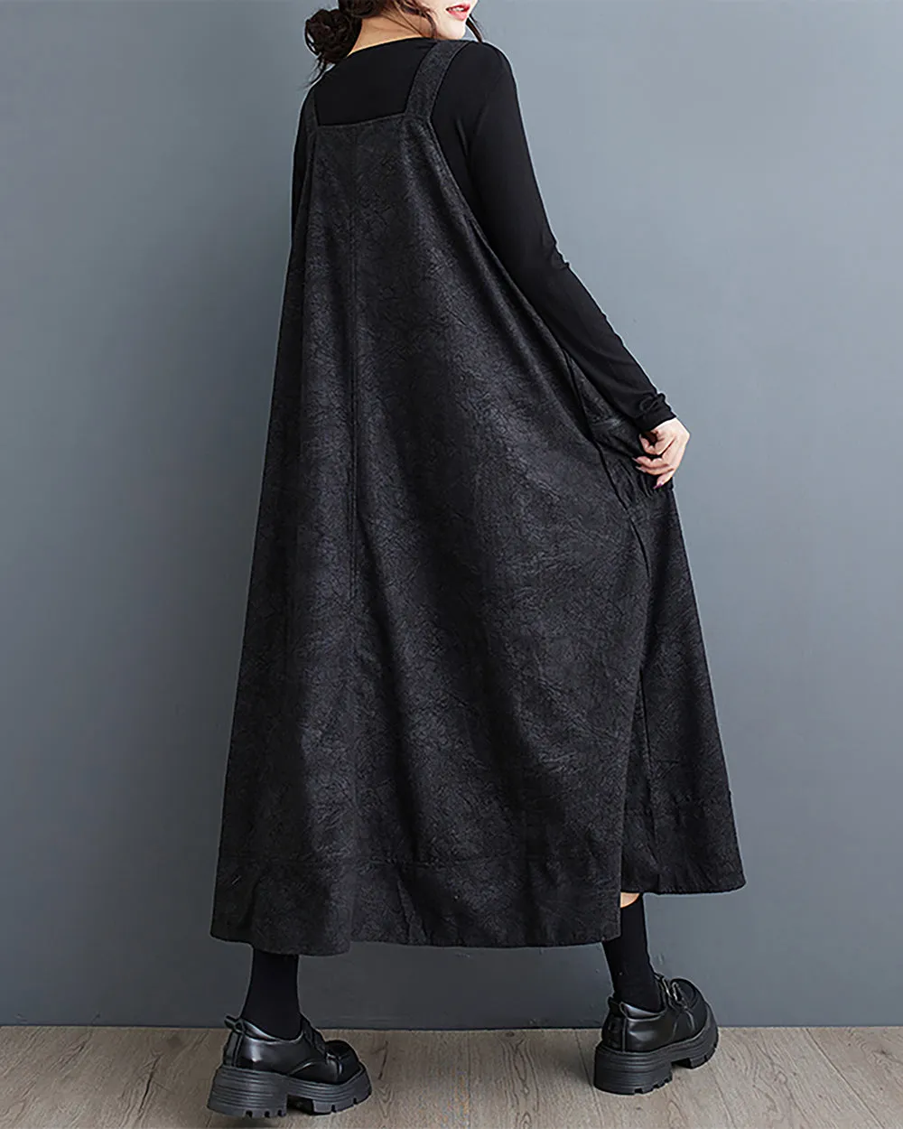 ellazhu Women's Dress Coat Strap Shoulder Zipper Two Side Pockets Flowy Hem Solid Color Loose Oversize GZ279