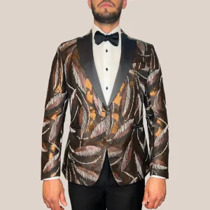 Embroidered Design Peak Lapel Tuxedo Jacket - Brown