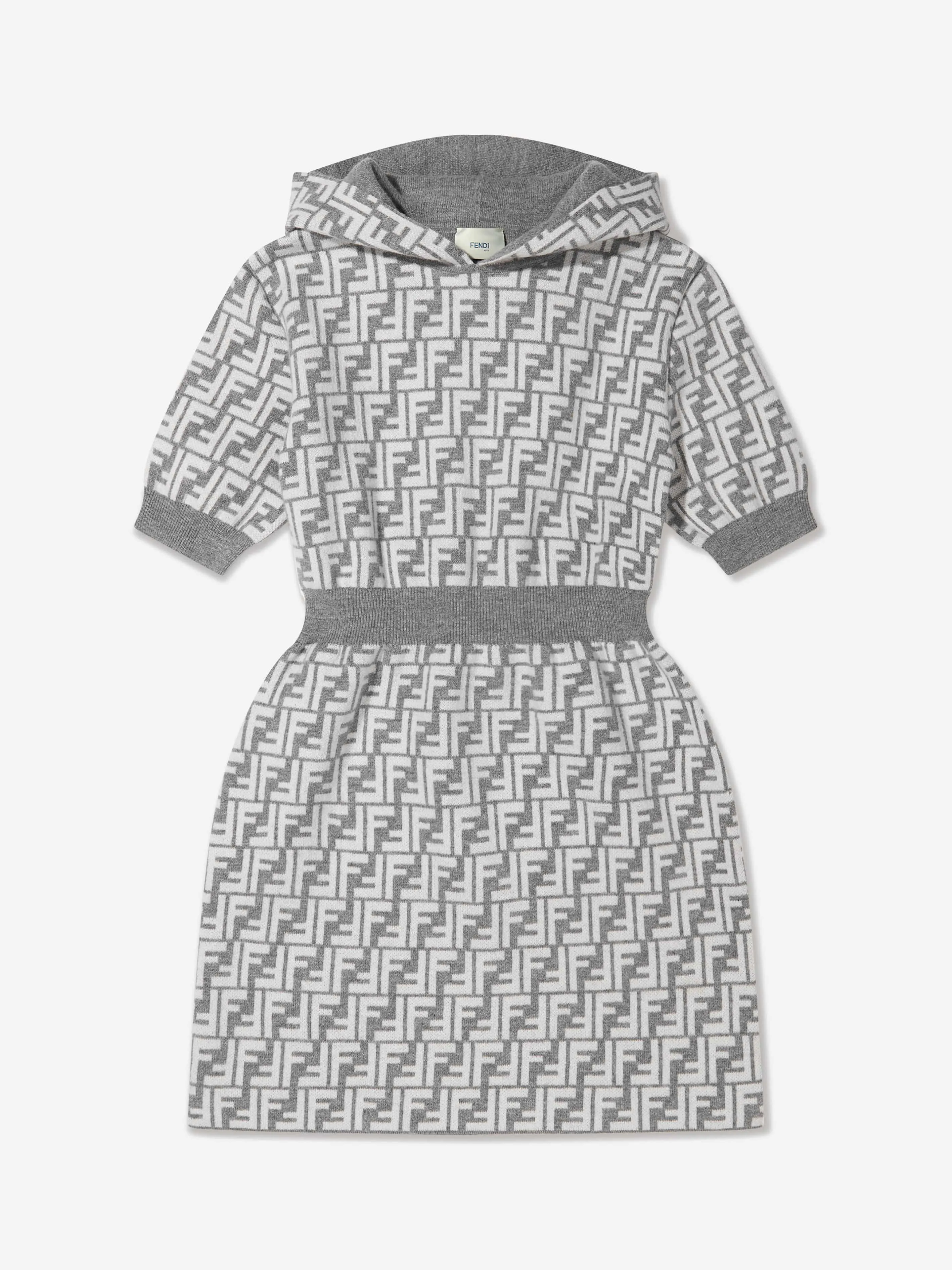 Fendi Girls Cashmere Hooded FF Dress