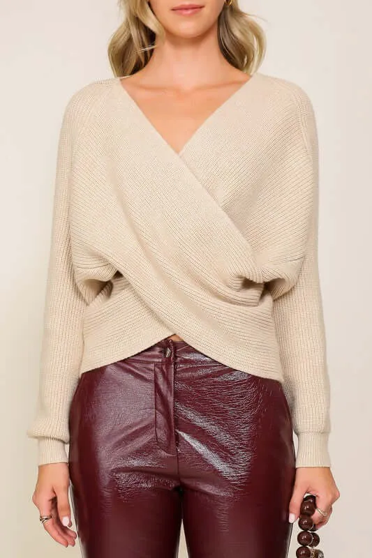 Fuchsia Relaxed Cross Over Front Cropped Sweater