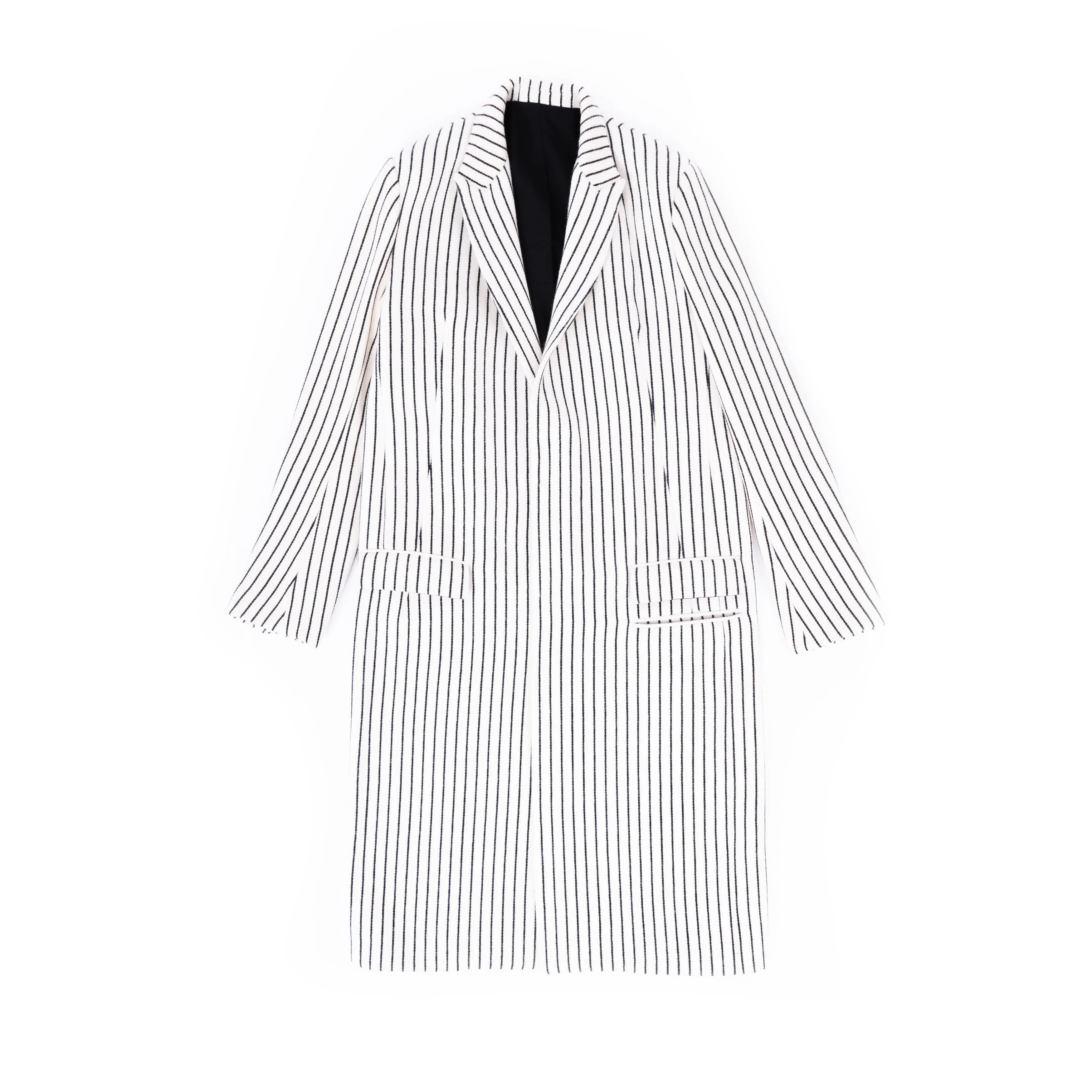 FW19 Ivory Wool Coat with Black Stripes Runway Sample