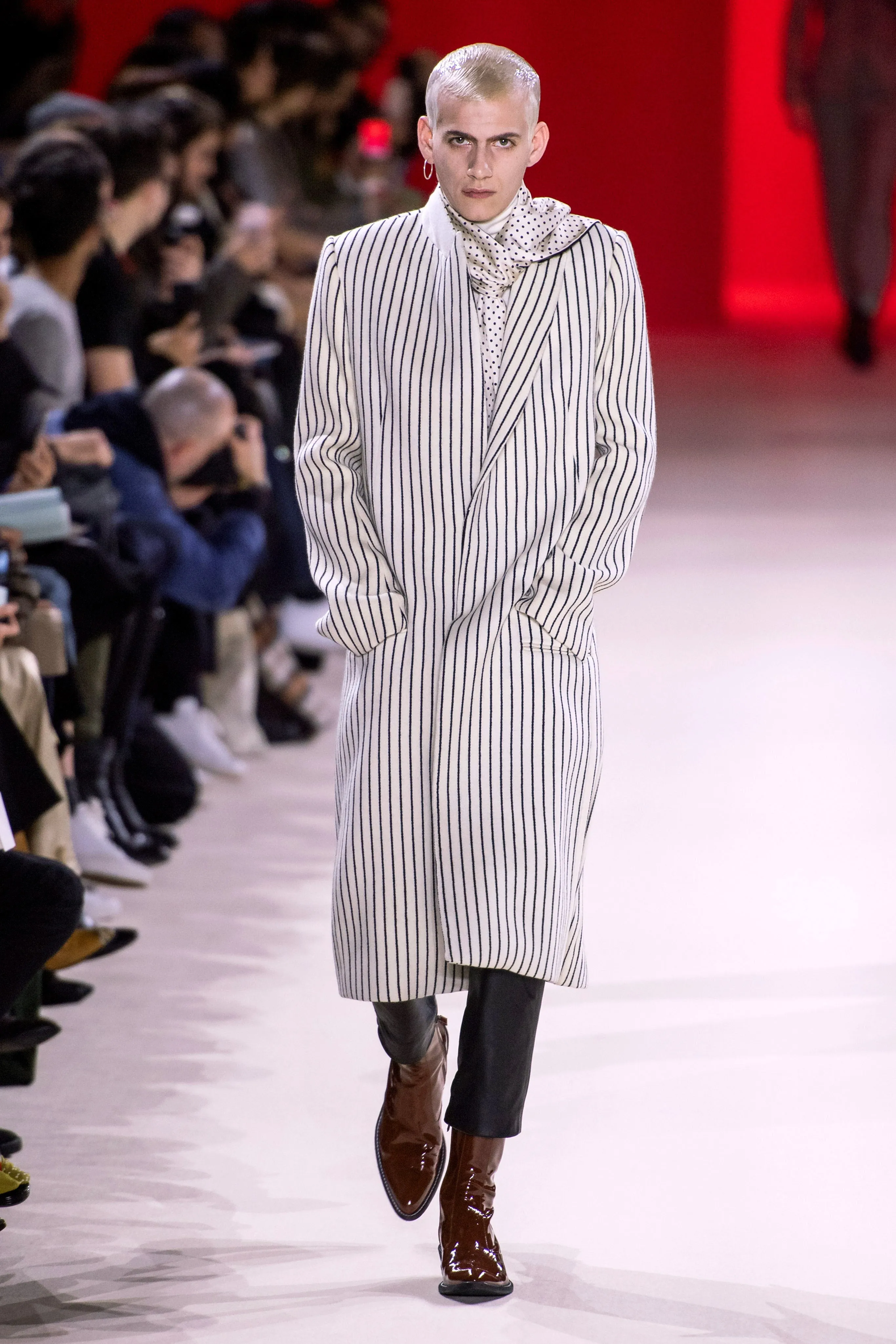 FW19 Ivory Wool Coat with Black Stripes Runway Sample