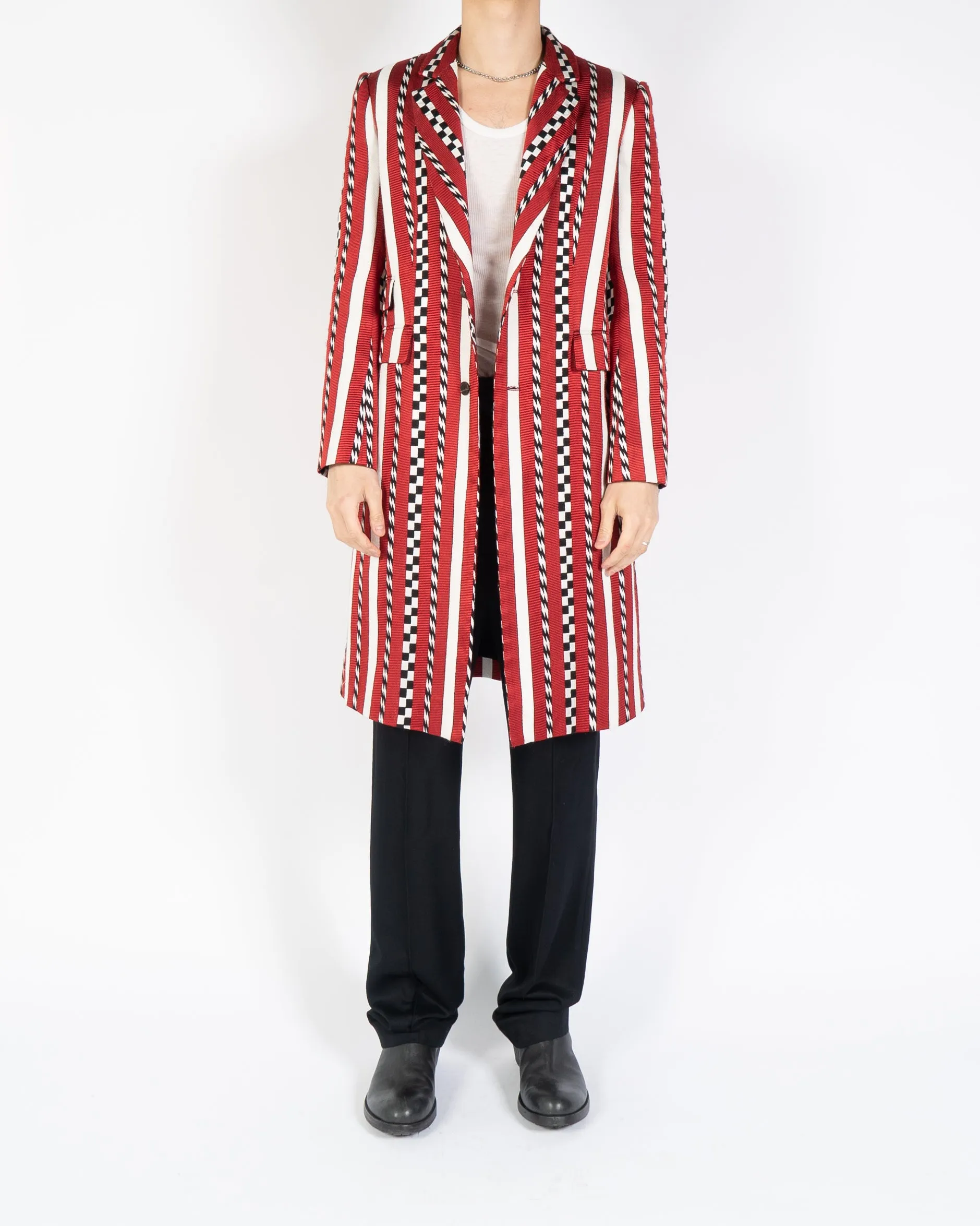 FW19 Red Jacquard Striped Coat
