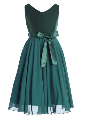 Girls Hunter Green Glitter V Neckline Flower Girl Dress 10