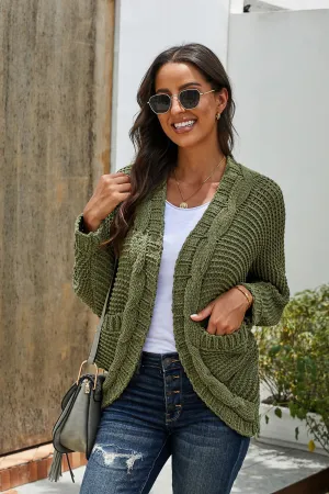Green Chunky Knit Pocketed Cardigan