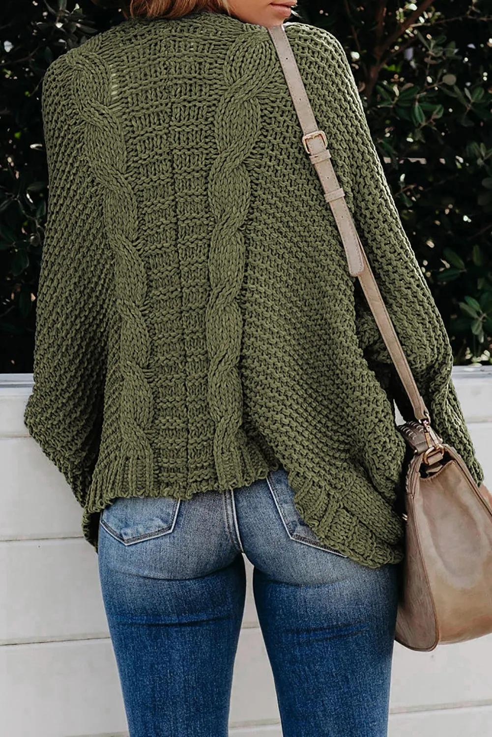 Green Chunky Knit Pocketed Cardigan