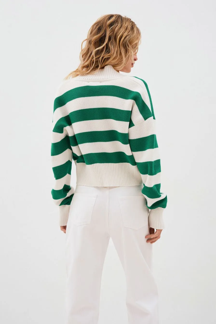 Green Striped Knitted Cardigan
