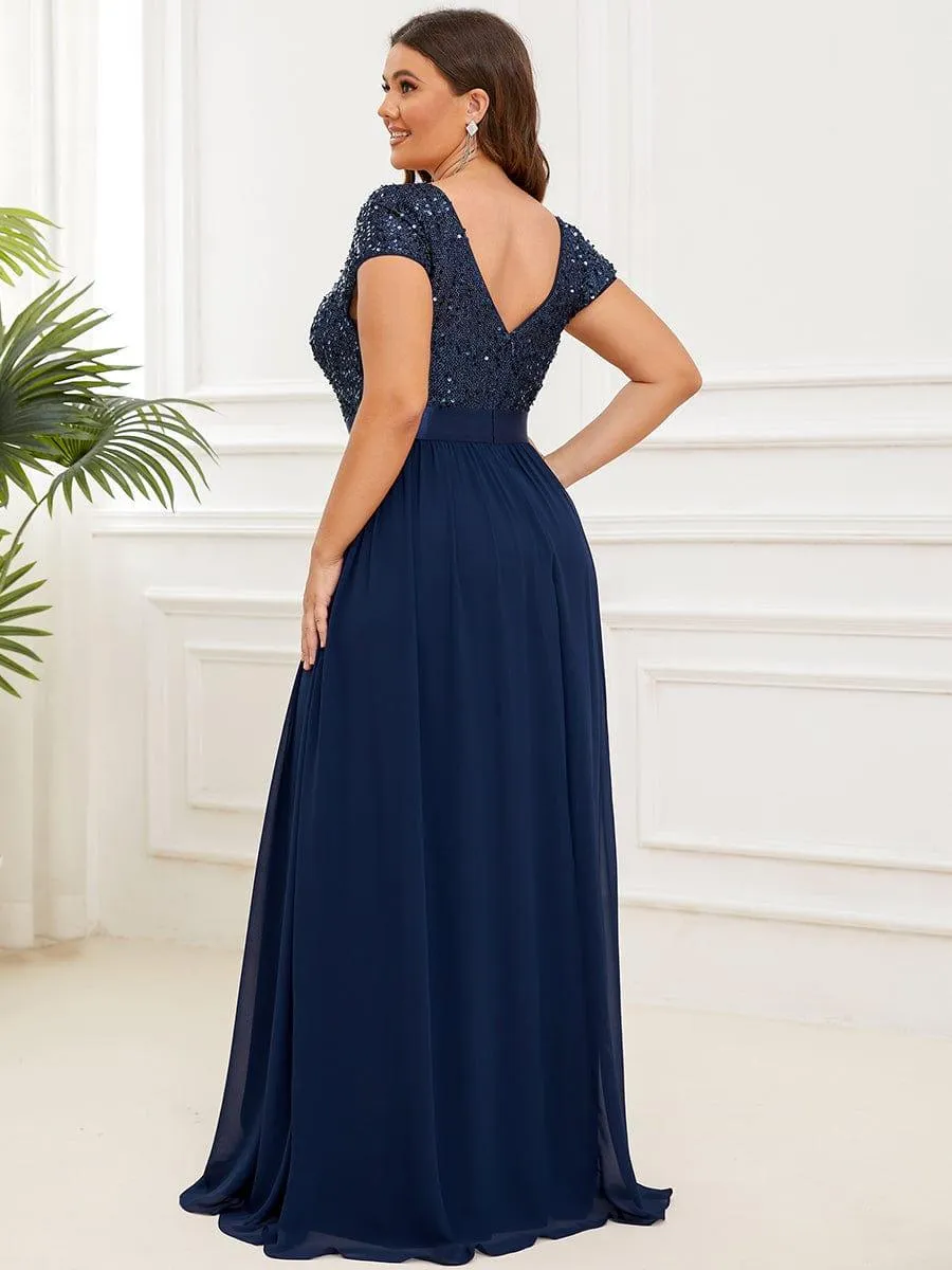 Greta | Plus Size Empire Waist V-Neck Cap Sleeve Chiffon Formal Evening Dress
