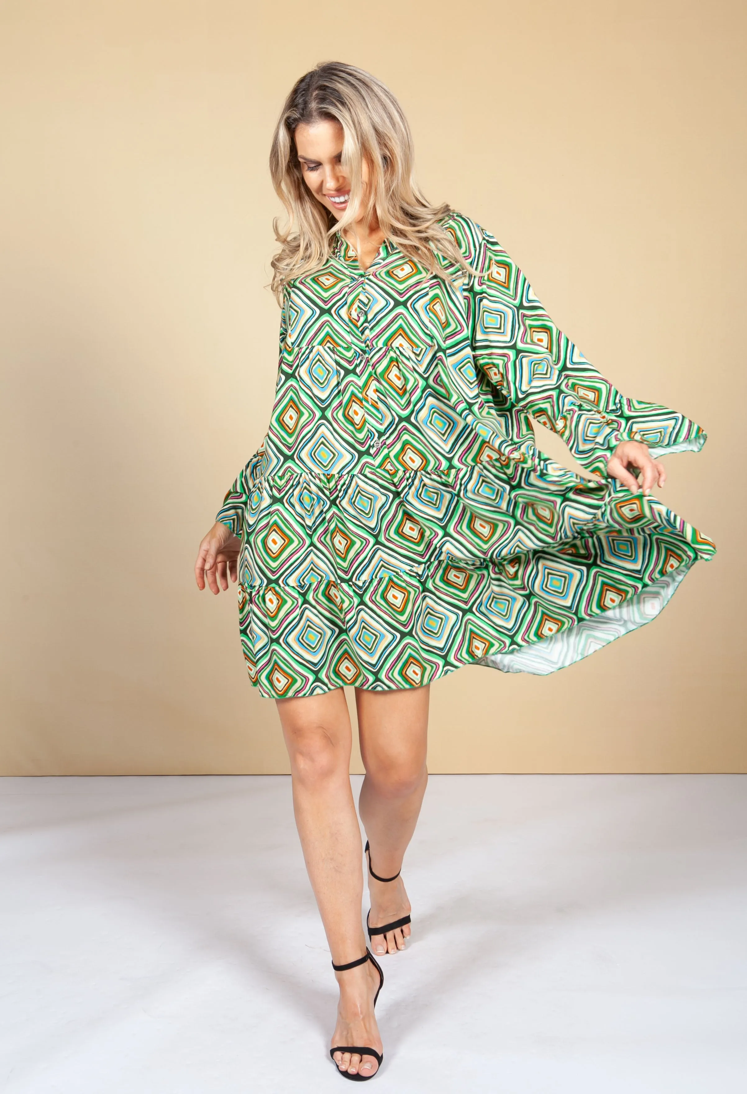 Groovy Green Print Dress