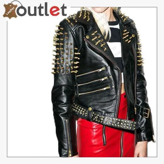 Handmade Womens Plain Black Fashion Studded Punk Style Jacket