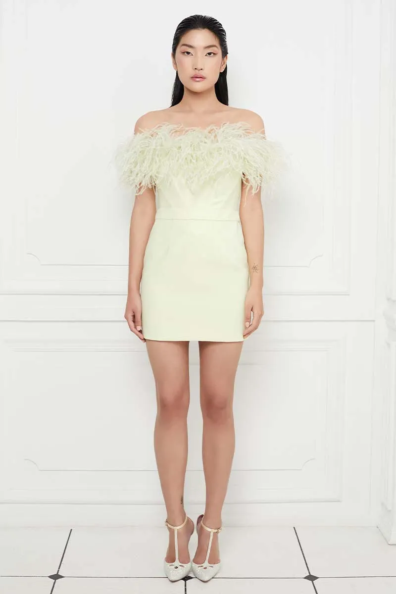 High Waisted Mini Skirt in Pale Chartreuse