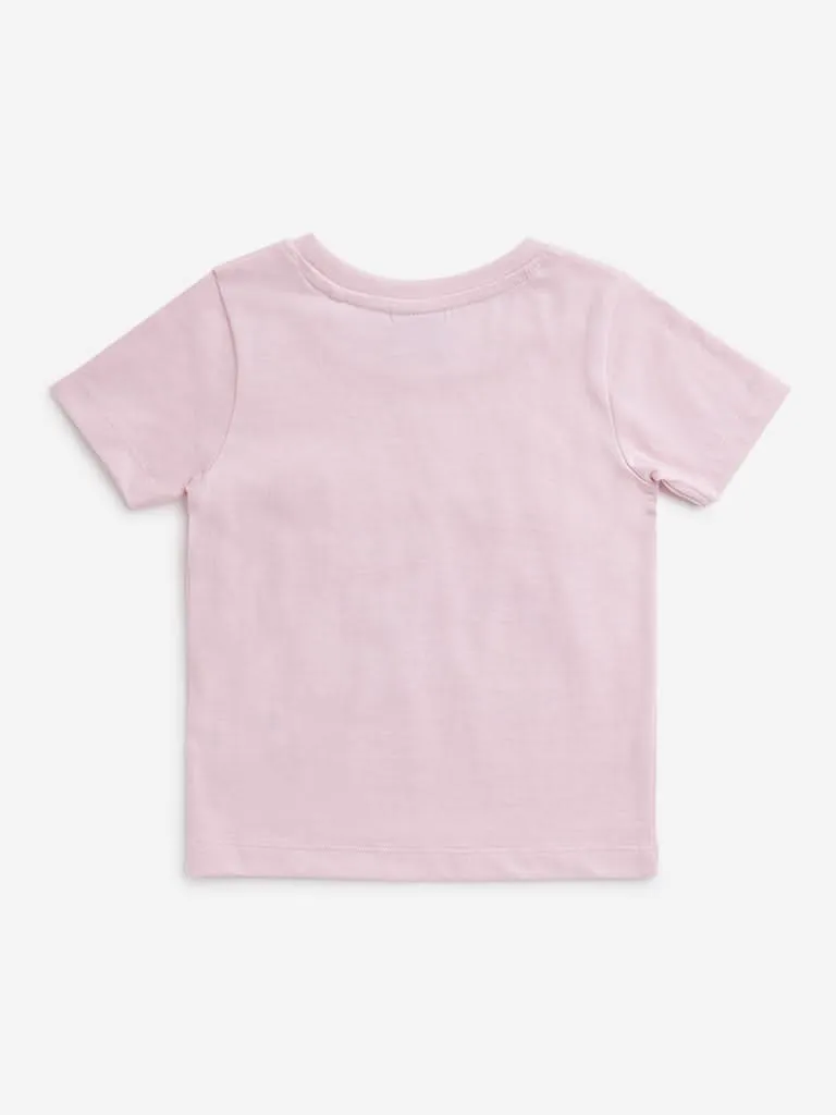 HOP Kids Pink Text Printed T-Shirt