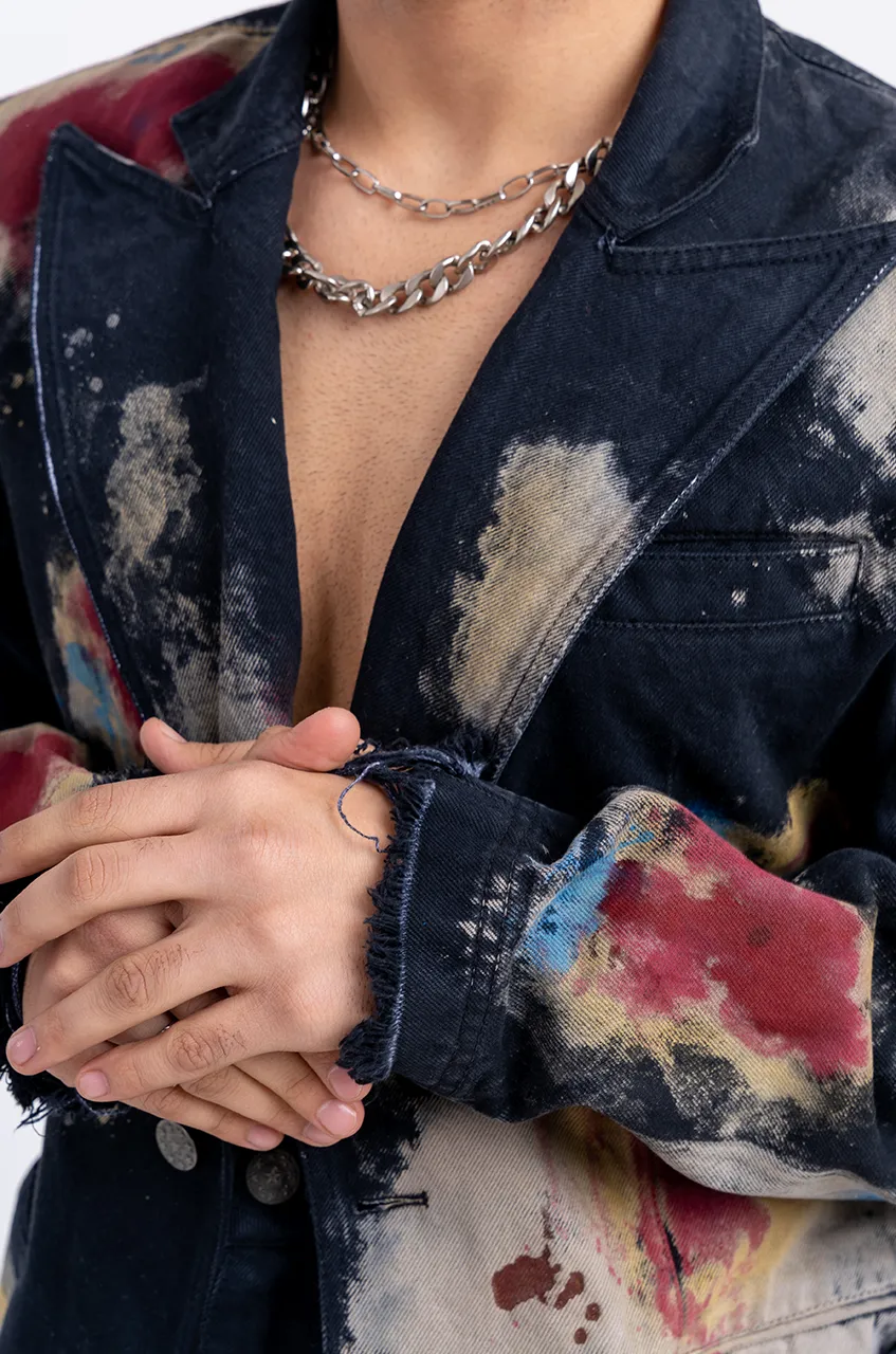 Huemn Blood Washed Distressed Edge Denim Blazer