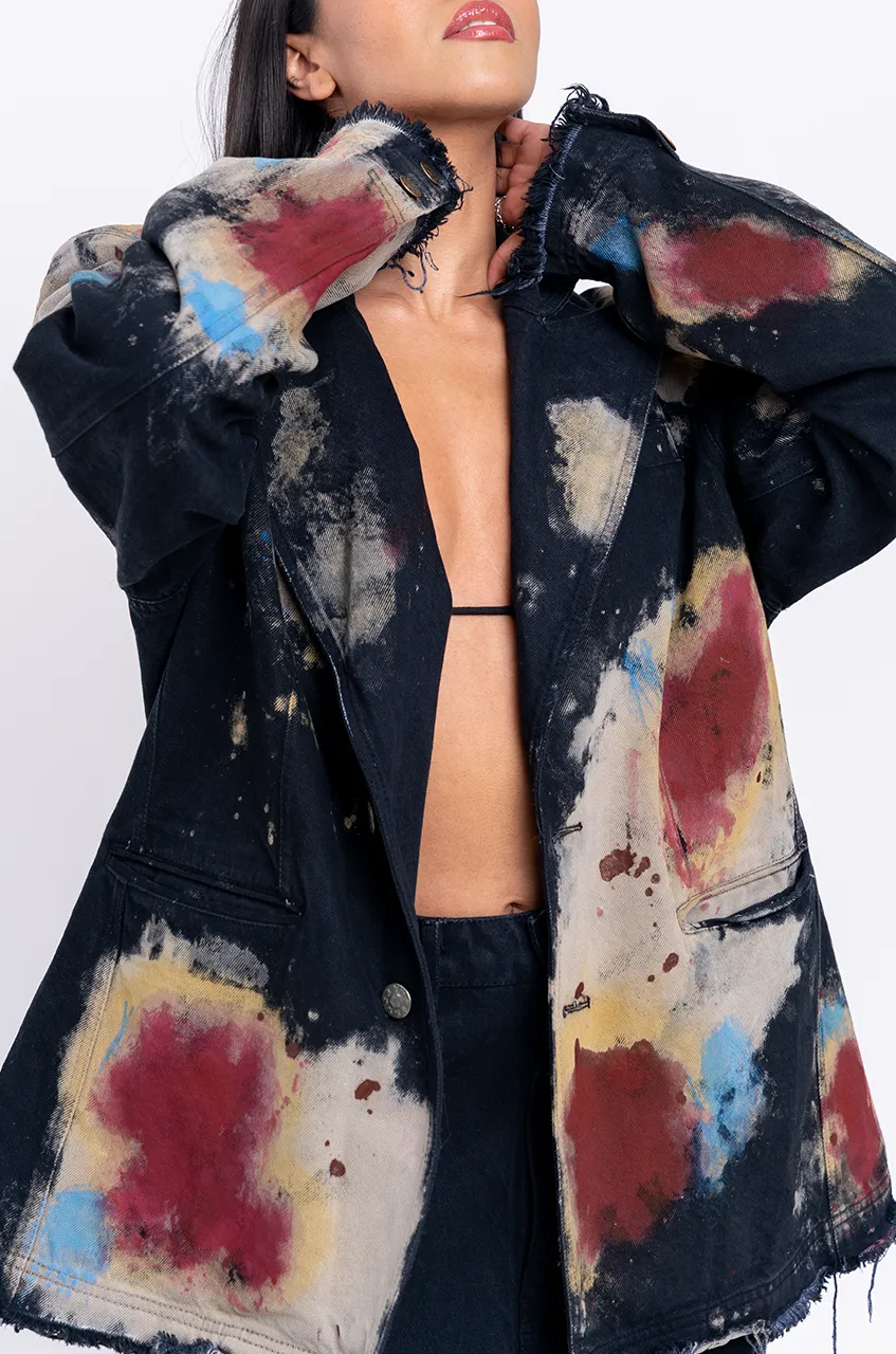Huemn Blood Washed Distressed Edge Denim Blazer