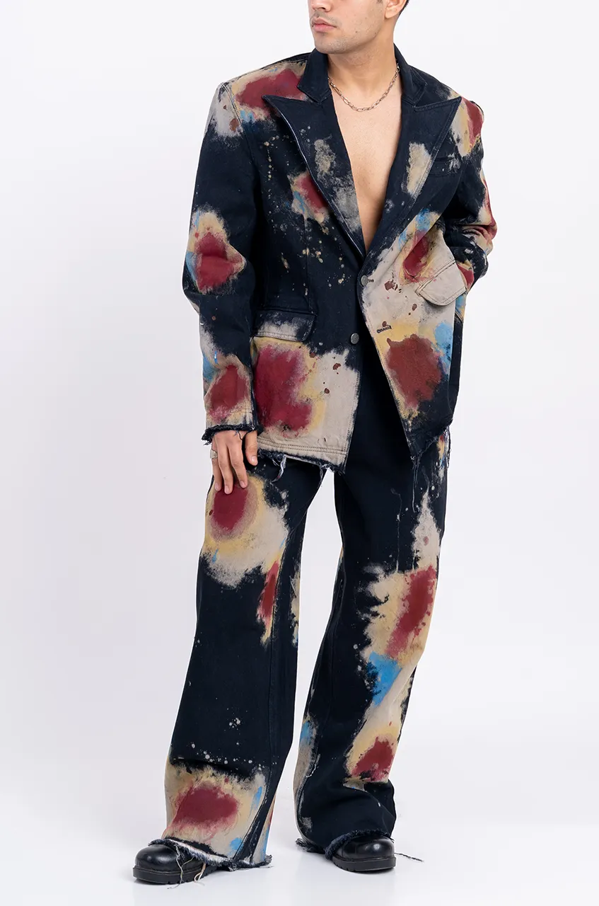 Huemn Blood Washed Distressed Edge Denim Blazer