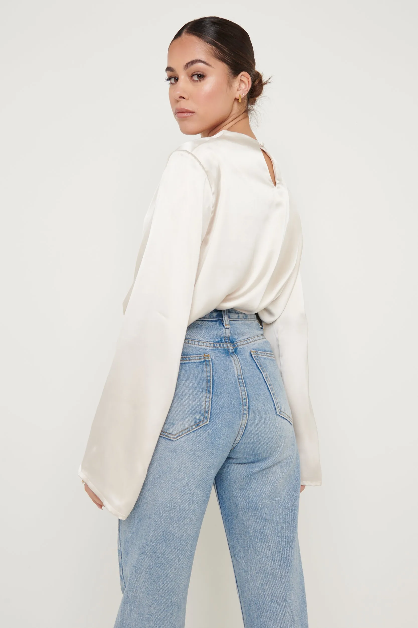 Jayda Recycled Cowl Neck Blouse - Oyster