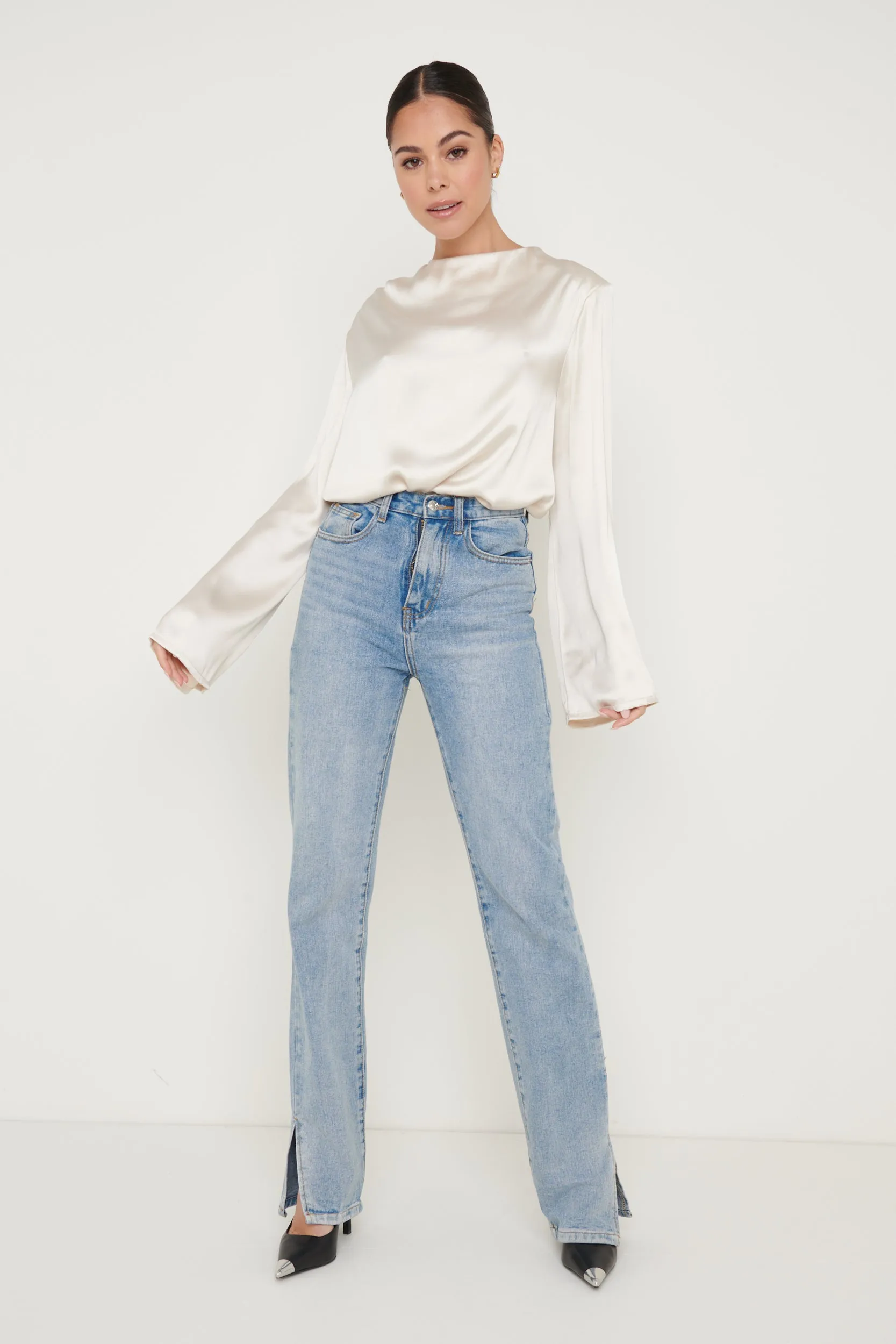 Jayda Recycled Cowl Neck Blouse - Oyster