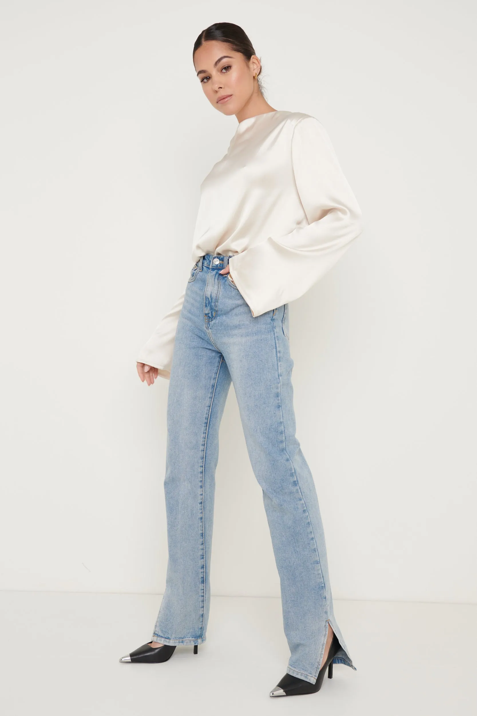 Jayda Recycled Cowl Neck Blouse - Oyster
