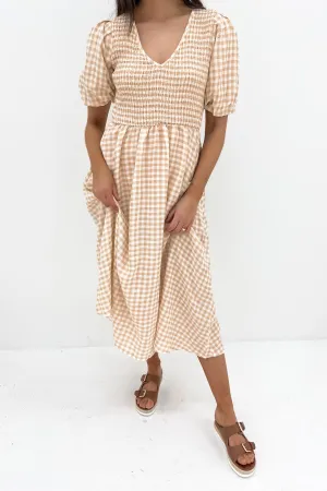 Keisha Midi Dress Beige Gingham